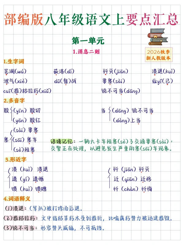 2027《要点汇总》（8年级上）（8科全）（人教版）示意封面