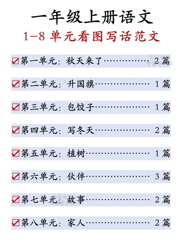 26新一年级（上）语文1-8单元看图写话范文示意封面