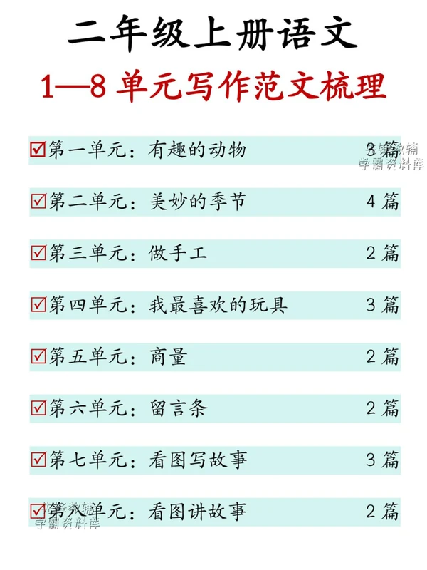 26新二年级（上）语文1-8单元同步作文仿写范文示意封面