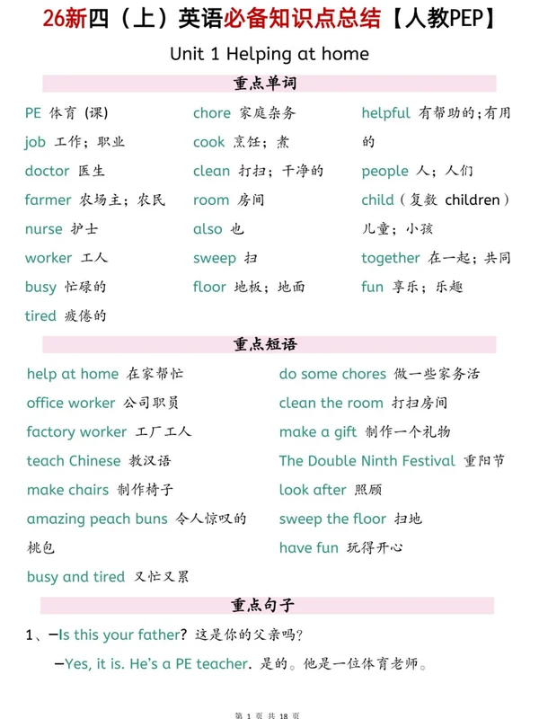 26新四（上）英语必背知识点总结《人教PEP版》.pdf示意封面