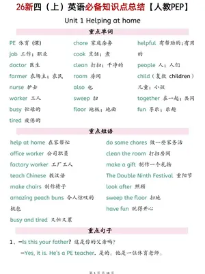26新四（上）英语必背知识点总结《人教PEP版》.pdf示意封面