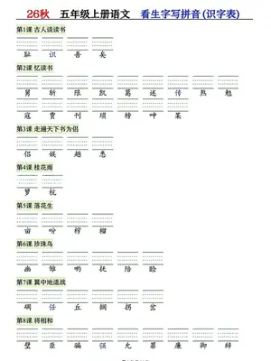 2027《识字表注音专项》（1-6年级上）（语文）示意封面